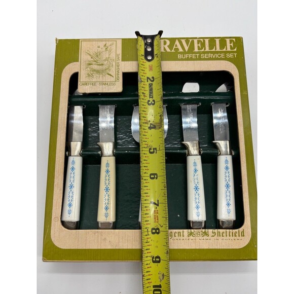 Caravelle Regent Sheffield 5 Pc Buffet Set Blue Snowflake Starburst Pattern - Picture 2 of 9